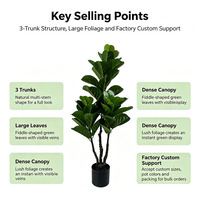 Arbre artificiel Ficus Lyrata de 115 cm, plante artificielle à feuilles de figuier, 3 branches, pour la décoration intérieure de la maison, du bureau ou du salon