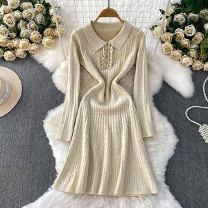 Vestido informal de <span class=keywords><strong>manga</strong></span> <span class=keywords><strong>larga</strong></span> con cuello redondo de punto de un solo botón para mujer - Product Image 5