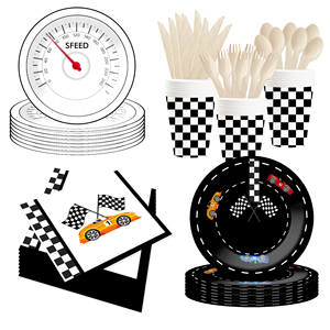 Platos, Vasos y Servilletas Desechables de Papel con Diseño de Panel de Instrumentos de Automóvil DAMAI en Blanco y Negro - Product Image 2