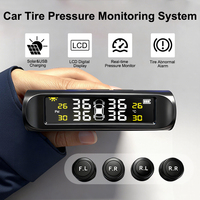 Sistem Pemantau Tekanan Ban Mobil Nirkabel TPMS dengan Layar LCD, Alarm Abnormal, Pengisian Daya Solar & USB, dan 4 Sensor Eksternal