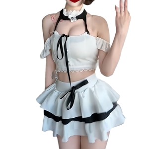 Conjunto de falda corta con lazo para chica sexy, estilo inocente y sensual, dulce y fresco, talla grande. - Product Image 5