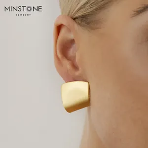 High Quality Design 14K 18K 24K Matte Gold Plated Brass Metal Hypoallergenic Earrings MINSTONE JEWELRY