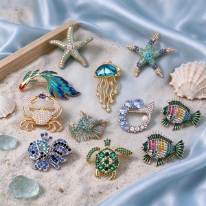 Colección de Broches de Moda con Temática Oceánica, Diseños de Animales en Cristal y Esmalte, para Sombreros, Ropa, Bolsos y Uso Diario - Product Image 3