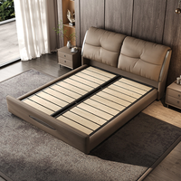 Lit de luxe en cuir véritable de style italien, tête de lit moderne à double oreiller, mobilier de chambre principale, cadre de lit rembourré taille King