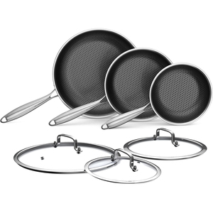 Batterie <span class=keywords><strong>de</strong></span> cuisine en acier inoxydable 3 plis <span class=keywords><strong>de</strong></span> haute qualité Mini <span class=keywords><strong>casserole</strong></span> lourde <span class=keywords><strong>haut</strong></span> <span class=keywords><strong>de</strong></span> <span class=keywords><strong>gamme</strong></span> antiadhésive Poêle à frire en nid d'abeille au design moderne avec couvercle - Product Image 1