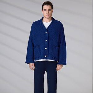 Custom Winter Casual Outerwear Classic Knit Coat with Pockets Men's Wool V-Neck Button Down <b>Cardigan</b> <b>Sweater</b> - Product Image 4