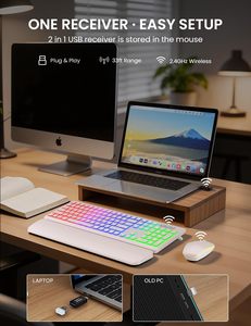 ชุดคีย์บอร์ดและเมาส์ไร้สาย RGB Backlit แบบชาร์จได้ รูปทรงตามหลักสรีรศาสตร์ ขนาดเต็ม 2.4GHz สำหรับเดสก์ท็อป แล็ปท็อป และสำนักงาน - Product Image 3