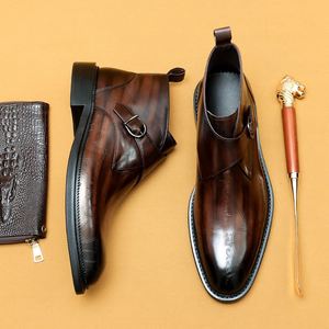 รองเท้าบูทหนังแท้สำหรับผู้ชาย รองเท้าบูทข้อสั้นแบบทางการสำหรับธุรกิจ ดีไซน์แบบบร็อกสไตล์อังกฤษ หัวแหลม รองเท้าทรงสูงสำหรับใส่กับชุดสูท - Product Image 2