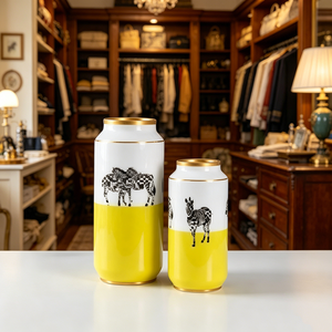 Set di Vasi in Ceramica con Stampa Zebrata Gialla e Bianca con Bordo Dorato, Vasi Decorativi Moderni con Motivi Animali per Arredamento Casa - Product Image 3