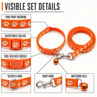 Ensemble collier et laisse en polypropylène réglable avec motif patte de chien et clochette assortie pour chiens et chats – Vente en gros