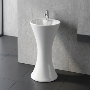 Lavabo de Pedestal de Cerámica Blanca, Estilo Americano, con Grifo - Product Image 5
