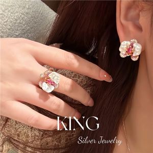 King Silver Jewelry White Mother Of Pearl Orchid Flower Necklace Earrings Ring Set Gold Plated Everyday Wear - Product Image 4