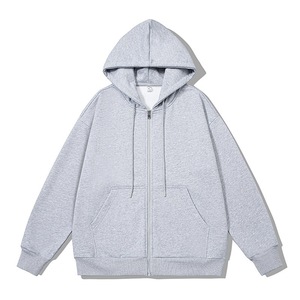Sudadera con capucha gris de forro polar cepillado con cremallera completa para hombre, corte regular, cordón ajustable, bolsillo, estilo casual urbano, con logotipo personalizado - Product Image 4