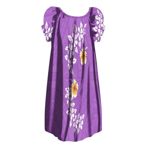 Vestido Polinesio Rojo Personalizable para Mujer, Nuevo Diseño, Estilo Isleño del Pacífico, Mumu con Mangas Cortas Abullonadas, Corte Midi Holgado y Voluminoso, Natural, ODM - Product Image 2