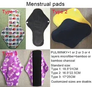 Guardanapo menstrual lavável, guardanapo sanitário reutilizável para mulheres pano de carvão de bambu forro de calcinha natural