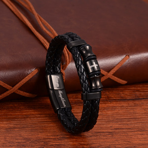 Cross Border Fashion Stainless Steel Double Rope Braided <b>Bracelet</b> With Cross Design <b>Leather</b> Bangle Unisex Gift Jewelry - Product Image 1