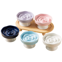 Gamelle surélevée pour chat et chien en céramique, motif fleur, 14,7 cm, avec support, pour alimentation lente