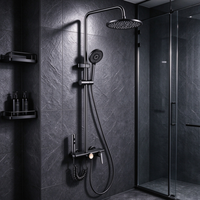 Ensemble de douche 4 fonctions noir mat anti-traces de doigts, avec pommeau de pluie, douchette à main et pulvérisateur de bidet, corps en laiton massif pour salle de bain domestique ou hôtelière