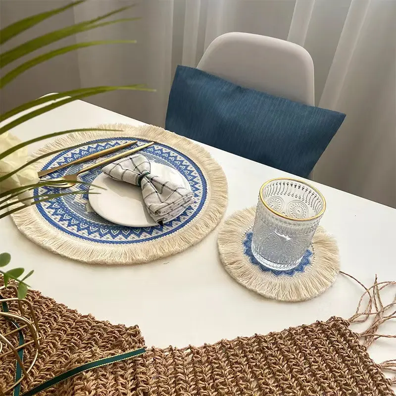 Handgemachte runde Makramee Baumwolle gewebte Boho Tischset Moderne Bauernhaus Fransen Tischs ets für Esstisch