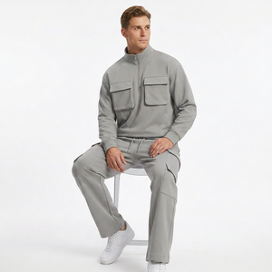 Men's Quarter Zip Tracksuit Set <b>Cargo</b> Jogger Pants Two Piece Urban Streetwear Outfit Wholesale Custom OEM ODM Clothing - Product Image 4