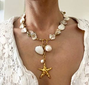 מירידיה 18 קראט זהב pvd קיץ מצופה זהב 18 קאראט צמוקים גדולים פגז פנינים נירוסטה שרשרת תכשיטים - Product Image 6