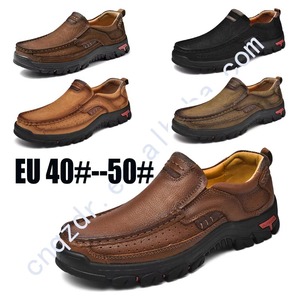 Grande taille 39 # -50 #   Mocassins populaires pour hommes en cuir véritable, couleur unie, bout rond, chaussures décontractées de randonnée pour l'automne - Product Image 3