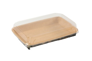Boîte en papier kraft marron et <span class=keywords><strong>momiji</strong></span> SM7-1107, plateau à sushi à emporter avec couvercle en PET pour aliments – Prix usine de gros - Product Image 3