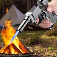 Nouveau créatif durable en acier inoxydable pliant pistolet à flamme briquet gonflable coupe-vent puissant flamme Portable cuisine Spray