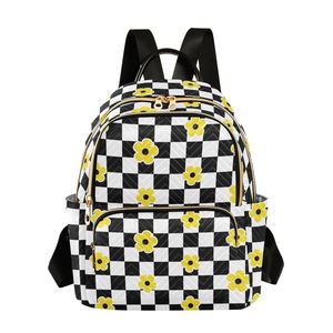 Zaino per il tempo libero in poliestere trapuntato con Design a scacchi nero e <span class=keywords><strong>bianco</strong></span> di moda fiore personalizzato zaino impermeabile da <span class=keywords><strong>donna</strong></span> per il College - Product Image 1