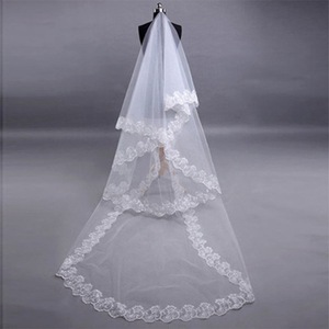 Voile de mariée en tulle de haute qualité, bordure en dentelle noire ivoire, broderie, 1 couche, accessoires de <span class=keywords><strong>mariage</strong></span>, 2025 - Product Image 1