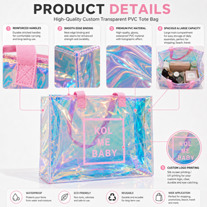 Bolsa de Mano Personalizada de PVC Transparente, Iridiscente, Holográfica, Impermeable, Reutilizable, con Logotipo Personalizado, al por Mayor, para Viajes de Verano a la Playa - Product Image 3