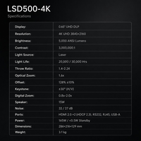 Projecteur laser DLP ViewSonic LSD500-4K 5000 ANSI Lumens 4K UHD, 3000000:1, zoom 1,6x, 30000 heures, 2.0, Home Cinema