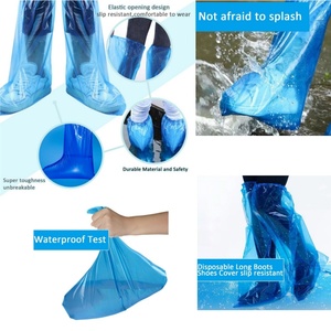 Couvre-bottes réutilisables en plastique <span class=keywords><strong>PE</strong></span>, longs, imperméables, avec capuche intégrée - Utilisation pour le camping et les voyages, écologiques, légers, antidérapants - Product Image 6