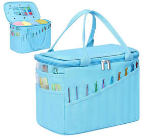 Sac de rangement en toile tricoté au crochet, idéal pour fournitures de tricot, sac fourre-tout organisateur portable pour pelotes de laine et outils - Product Image 1