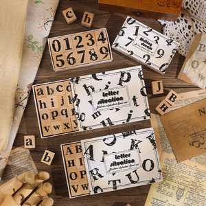 Sello de Madera Digital con Borde Roto, Diseño Retro de Letras y Números para Niños de Primaria - Product Image 1