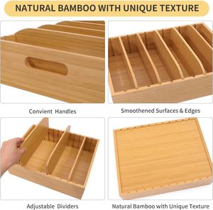 2 paket bambu kapak tutucu tek katmanlı ayakta tip mutfak düzenleyici gıda konteyner ile 5 ayarlanabilir bölücüler tencere kapağı depolama - Product Image 3