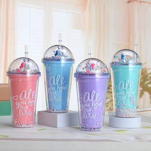 Zhen Ai 450Ml Double Walled Plastic Straw Cup Bpa Free Portable Water Bottle For Girls And Children Party Gift Cup - Product Image 1