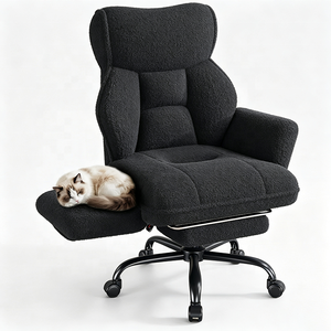 Ultra High Lift Ergonomic Full-Body Support Criss <strong>Cross</strong> <strong>Legged</strong> Pink Teddy Fleece Velvet Ergonomic Office <strong>Chair</strong> with Footrest - Product Image 4