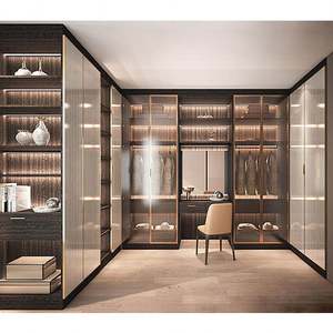 Placards modernes de luxe avec porte en verre sur mesure, en bois, en mélamine, pour chambre à coucher, dressing - Product Image 1