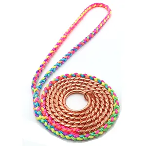 Choke Collar for Dogs Training Metal Slip Brass Chain leash Nylon Knitted Rope Fashion lead braided for Small to Large Dog