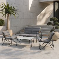Ensemble de canapés d'extérieur moderne 4 places avec structure en acier, en maille synthétique respirante, confortable, pour jardin, cour en verre, parc