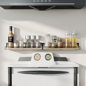 Wooden Storage <b>Rack</b> For Spices And Seasonings Wall Mounted Kitchen Oven Top <b>Shelf</b> Natural Wood Color Easy Cleaning - Product Image 2