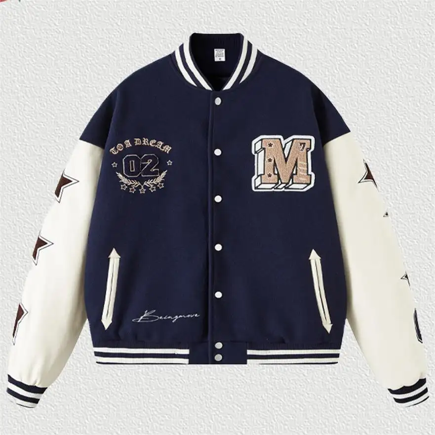 Toptan artı boyutu boş kolej ceketleri özel Logo deri kollu nakış erkek düz ceket beyzbol üniversite ceketleri