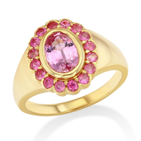 Bague Vintage en Argent S925 avec Pierre Précieuse, Bague de Pinky pour Femme, Saphir Rose Ovale, Bague Halo Plaqué Or, Bague Chevalière à Grappe de Diamants, Bijoux Fins