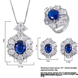 Fashion Jewelry Eco-friendly Copper 10*12MM Blue Square Cubic Zirconia Necklace Set for Women Timeless Elegance - Product Image 2