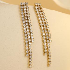Luxus 18 Karat vergoldet Edelstahl Zirkonia Quaste baumeln Ohrringe für Frauen Jubiläum Hochzeit Ohrring Schmuck - Product Image 4