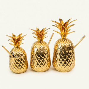 Verre à boire en laiton en forme d'ananas avec paille - Product Image 2