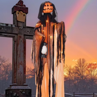 AROMA Épouvantail lumineux d'Halloween de 1,80 m avec lanterne, décoration suspendue effrayante pour fêtes, maisons hantées, décorations extérieures