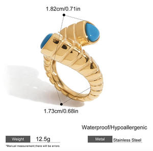 <span class=keywords><strong>18</strong></span> K chapado en <span class=keywords><strong>oro</strong></span> estilo occidental bohemio joyería al por mayor Vintage a granel turquesa anillos de boda para las mujeres más barato - Product Image 6