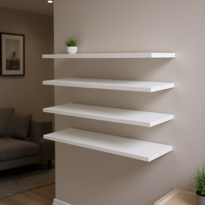 ชั้นวางของติดผนังไม้เอ็นจิเนียร์สีขาวทันสมัย ขนาด 39.4 x 19.7 x 0.6 นิ้ว ชั้นวางของลอย 4 ชั้น ดีไซน์มินิมอล - Product Image 2